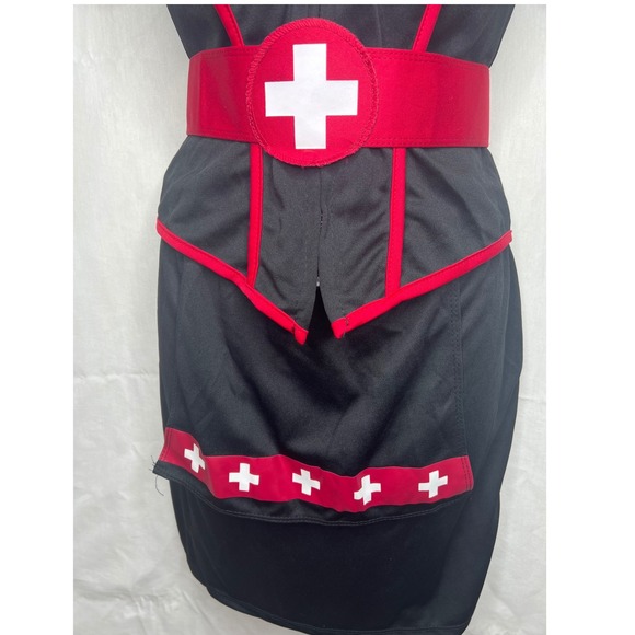 Spirit Cardiac Arrest Nurse Costume Womens XL Black Red Dress Hat Belt 01513951 - Picture 2 of 6